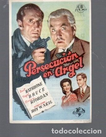 Folhetos de m&atilde;o de filmes antigos de cinema: FOLLETO DE MANO T&Iacute;TULO PERSECUCI&Oacute;N EN ARGEL CON BASIL RATHBONE SALA MONTERROSA EL A&Ntilde;O 1947