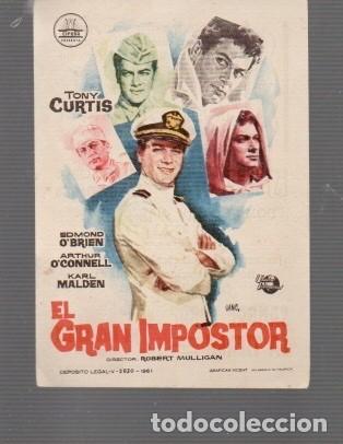 Cine: FOLLETO DE MANO T&Iacute;TULO EL GRAN IMPOSTOR CON ONY CURTIS TEATRO CIRCO ORIHUELA DEL A&Ntilde;O 1962