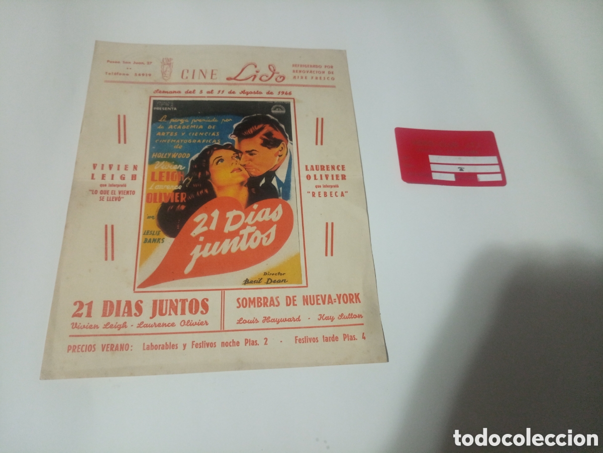 Foglietti di film di film antichi di cinema: Folleto grande 21 d&iacute;as juntos laurente Olivier
