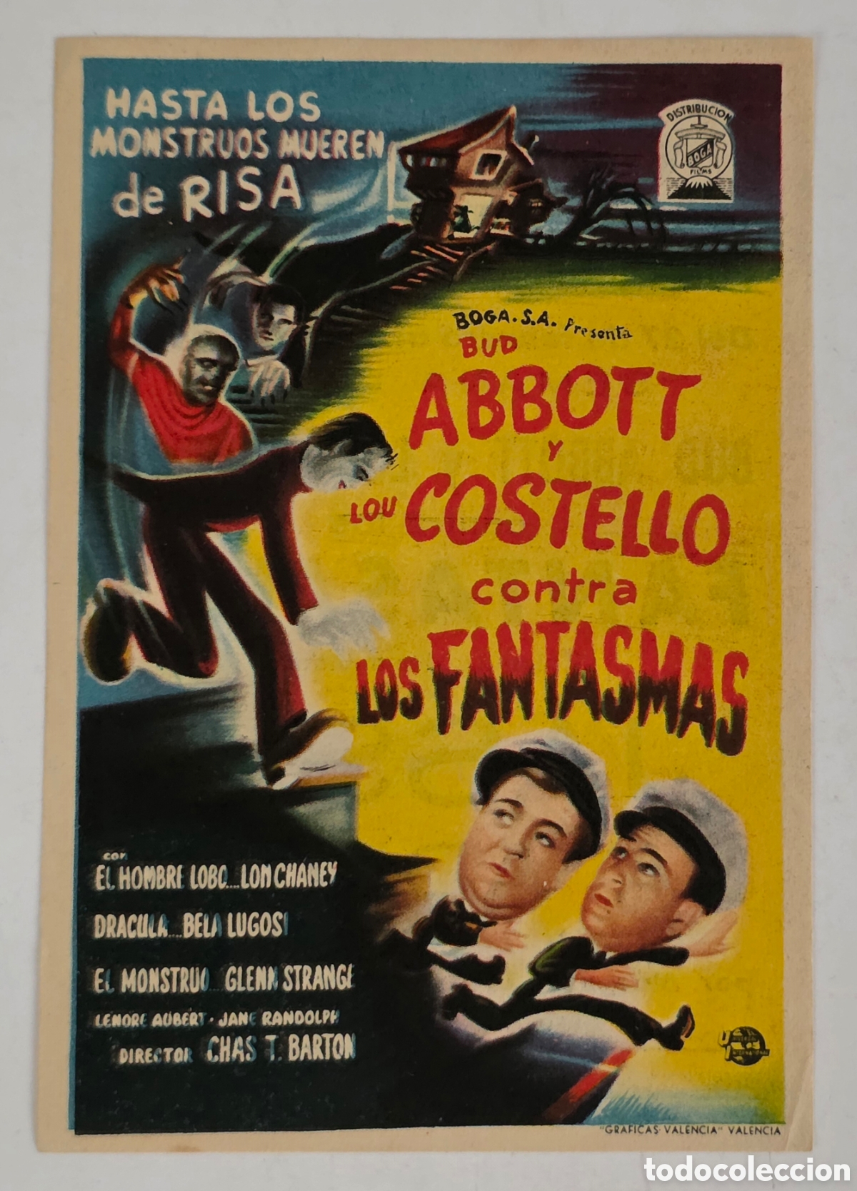 Folhetos de m&atilde;o de filmes antigos de cinema: Programa Abbott y Costello contra los Fantasmas - Cine Roxy - Dr&aacute;cula Bela Lugosi Frankenstein