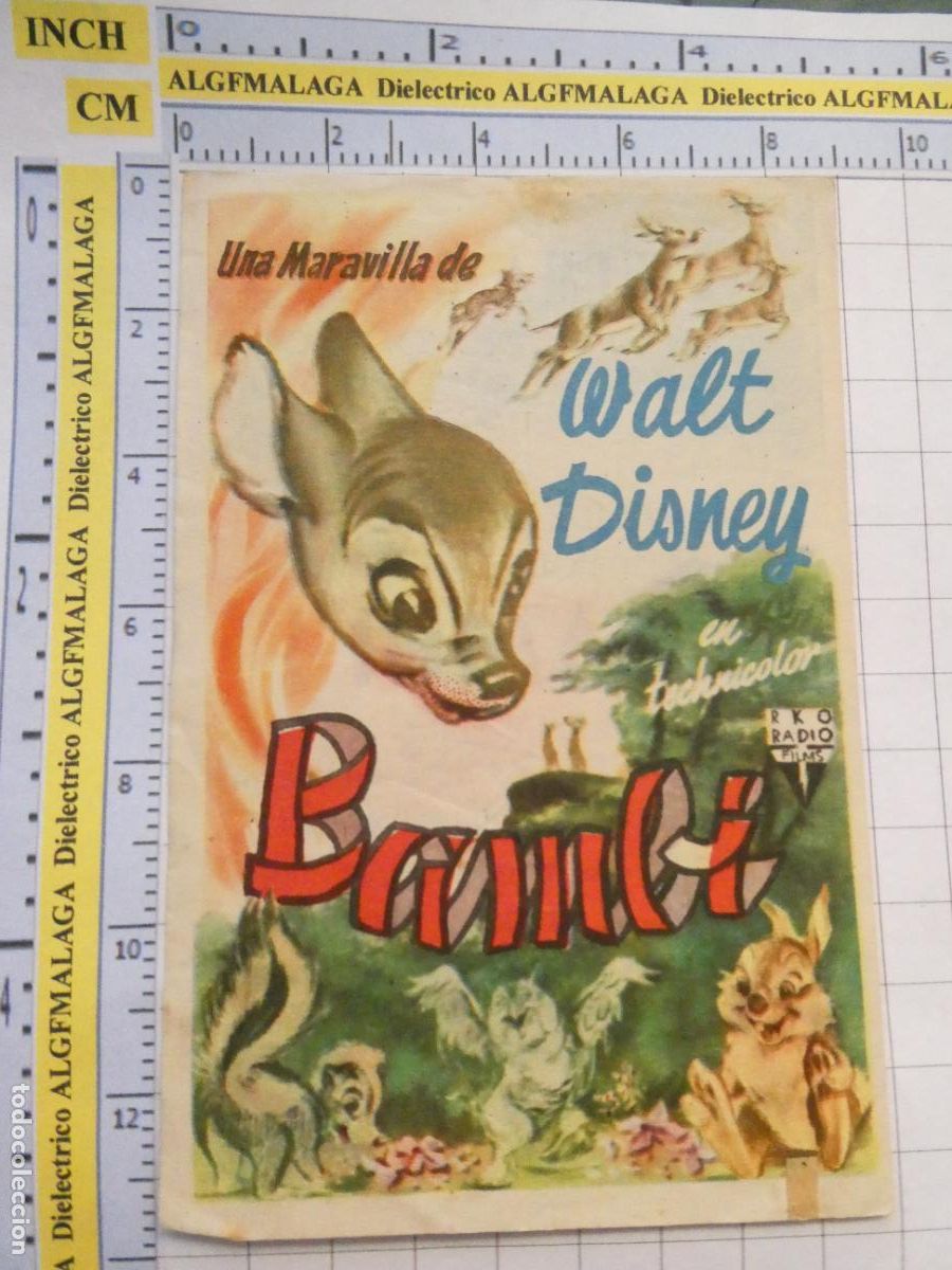 Folhetos de m&atilde;o de filmes antigos de cinema: PROGRAMA DE MANO. CINE. PEL&Iacute;CULA. BAMBI WALT DISNEY CINEMA RADIO GRANADA. 520