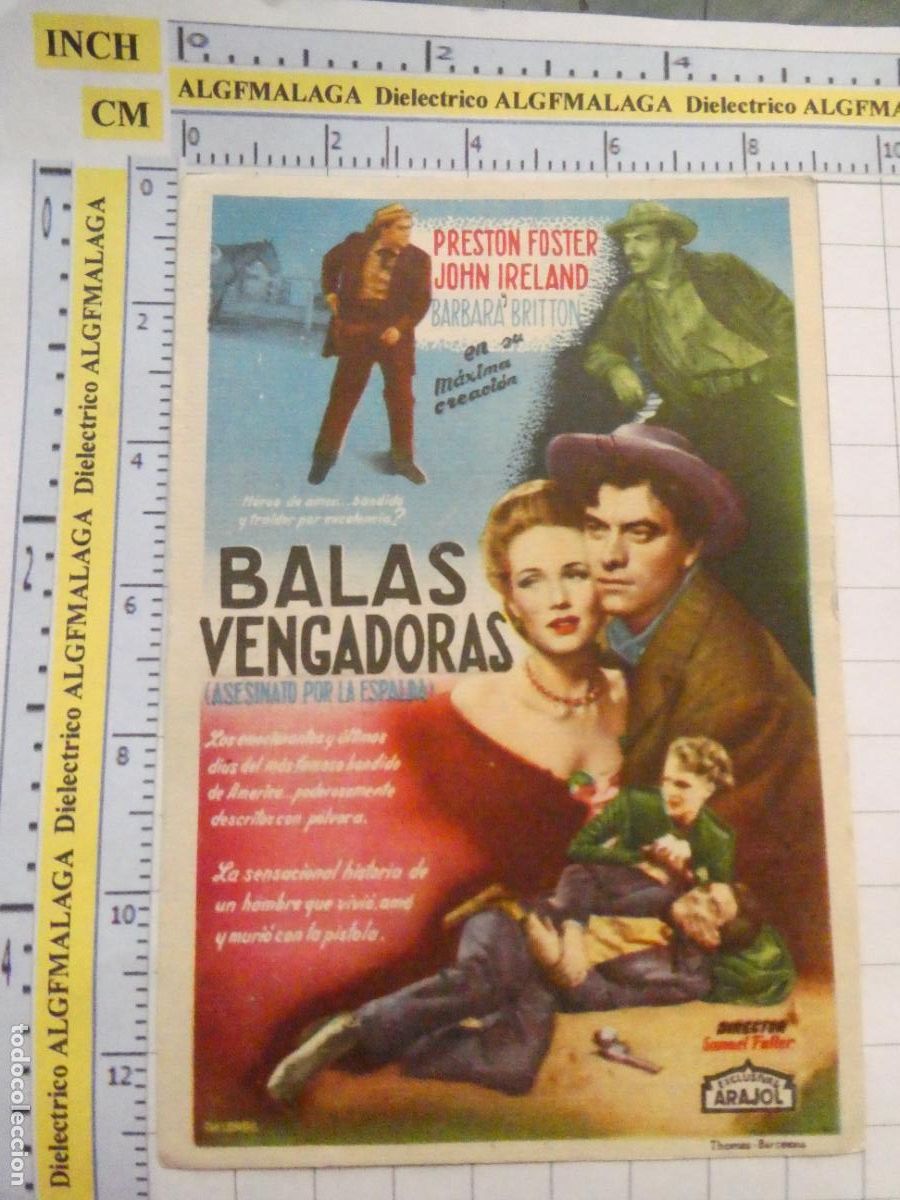 Folhetos de m&atilde;o de filmes antigos de cinema: PROGRAMA DE MANO. CINE. PEL&Iacute;CULA. BALAS VENGADORAS. CINEMA ACCI GUADIX GRANADA. 521