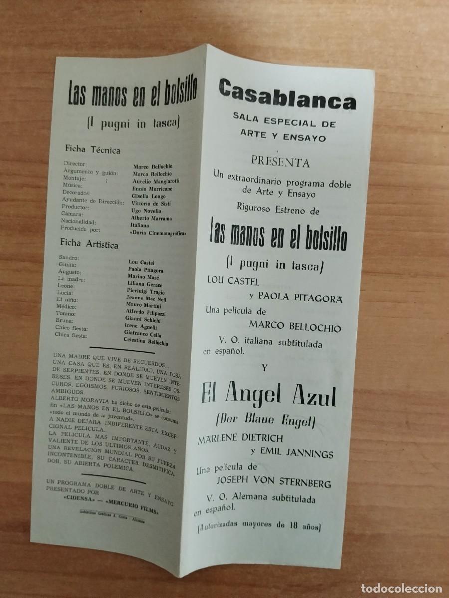  Foglietti di film di film antichi di cinema: PROGRAMA DE CINE SALA ARTE Y ENSAYO--LAS MANOS EN EL BOLSILLO Y ANGEL AZUL