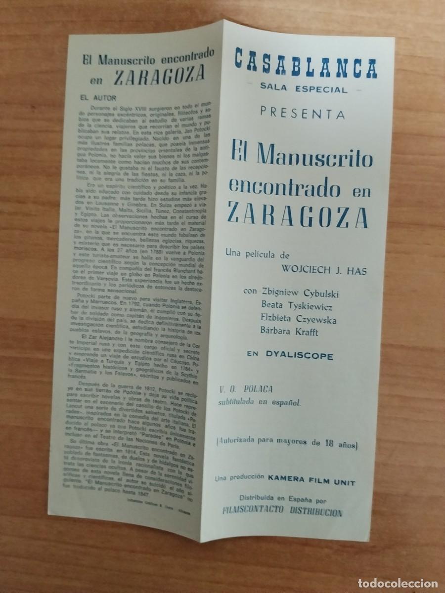  Foglietti di film di film antichi di cinema: PROGRAMA DE CINE SALA ARTE Y ENSAYO--EL MANUSCRITO ENCONTRADO EN ZARAGOZA