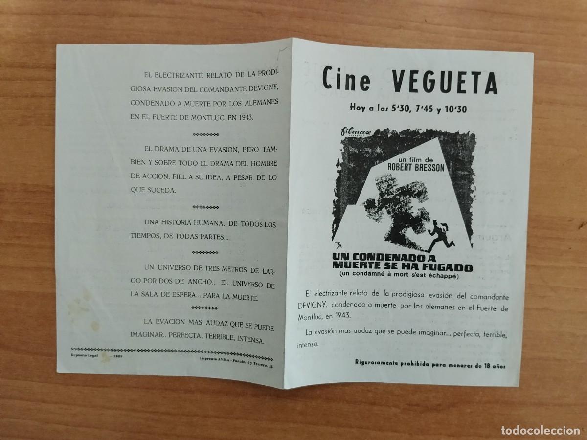  Foglietti di film di film antichi di cinema: PROGRAMA DE CINE SALA ARTE Y ENSAYO--UN CONDENADO A MUERTE SE HA FUGADO