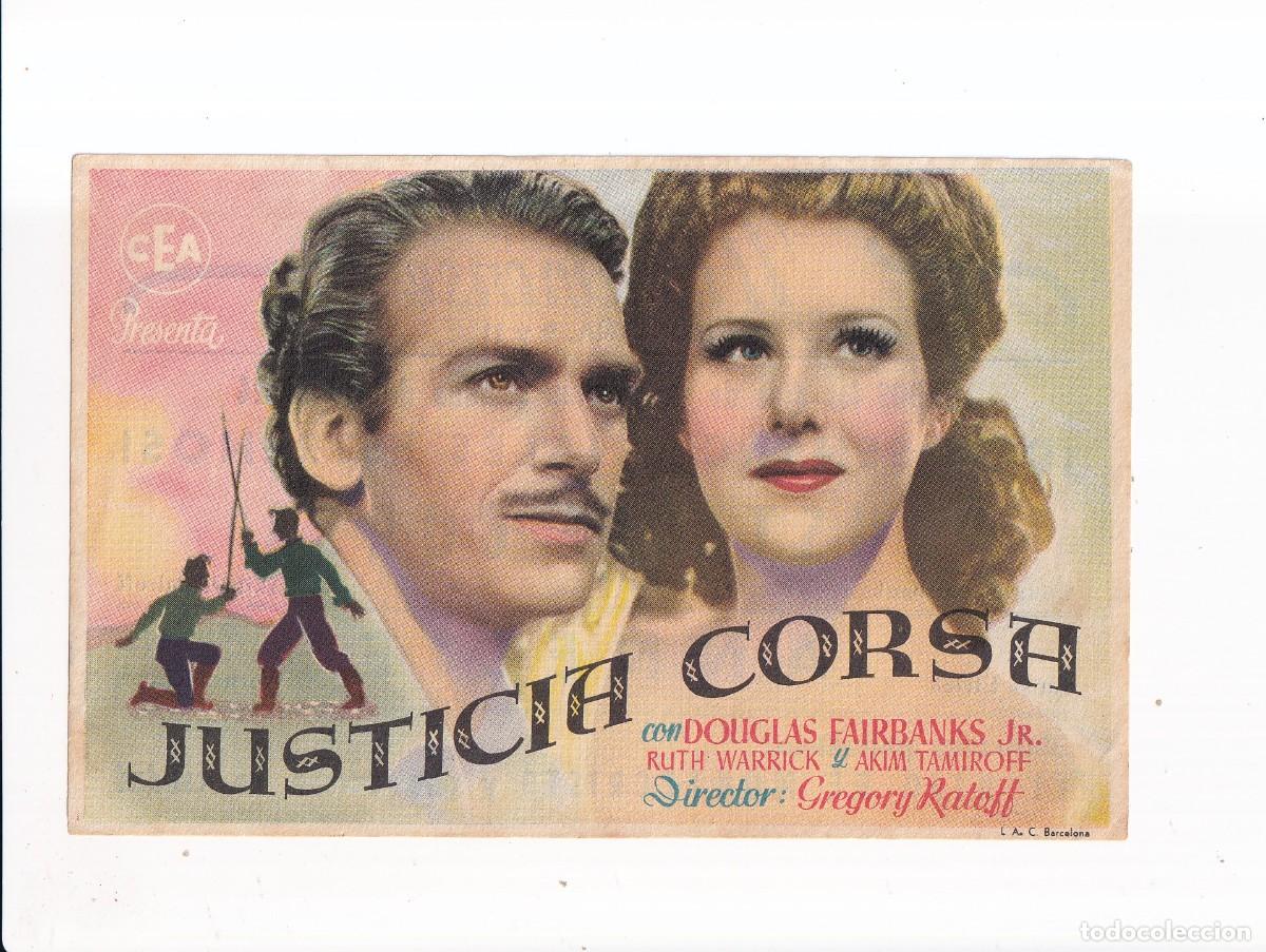 Folhetos de m&atilde;o de filmes antigos de cinema: JUSTICIA CORSA : DOOGLAS FAIRBANKS Js. .- CON PUBLICIDAD