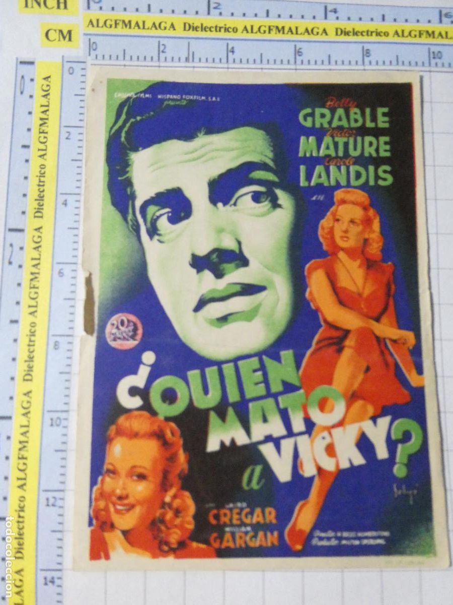 Foglietti di film di film antichi di cinema: PROGRAMA DE MANO. CINE. PEL&Iacute;CULA. QUIEN MAT&Oacute; A VICKY CINE GOYA. 527