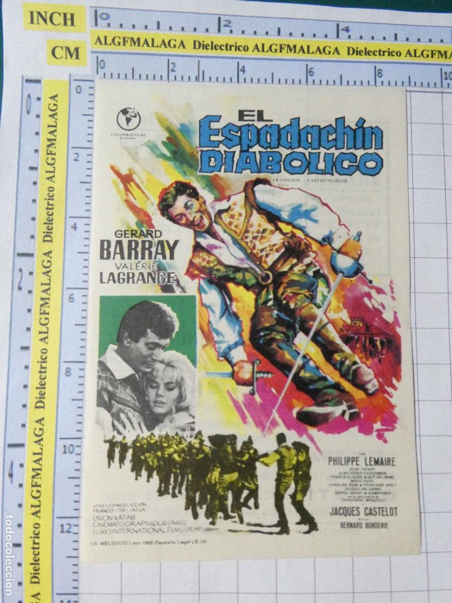 Cine: PROGRAMA DE MANO. CINE. PEL&Iacute;CULA. EL ESPADACH&Iacute;N DIAB&Oacute;LICO CINE TIVOLI AND&Uacute;JAR JAEN. 545