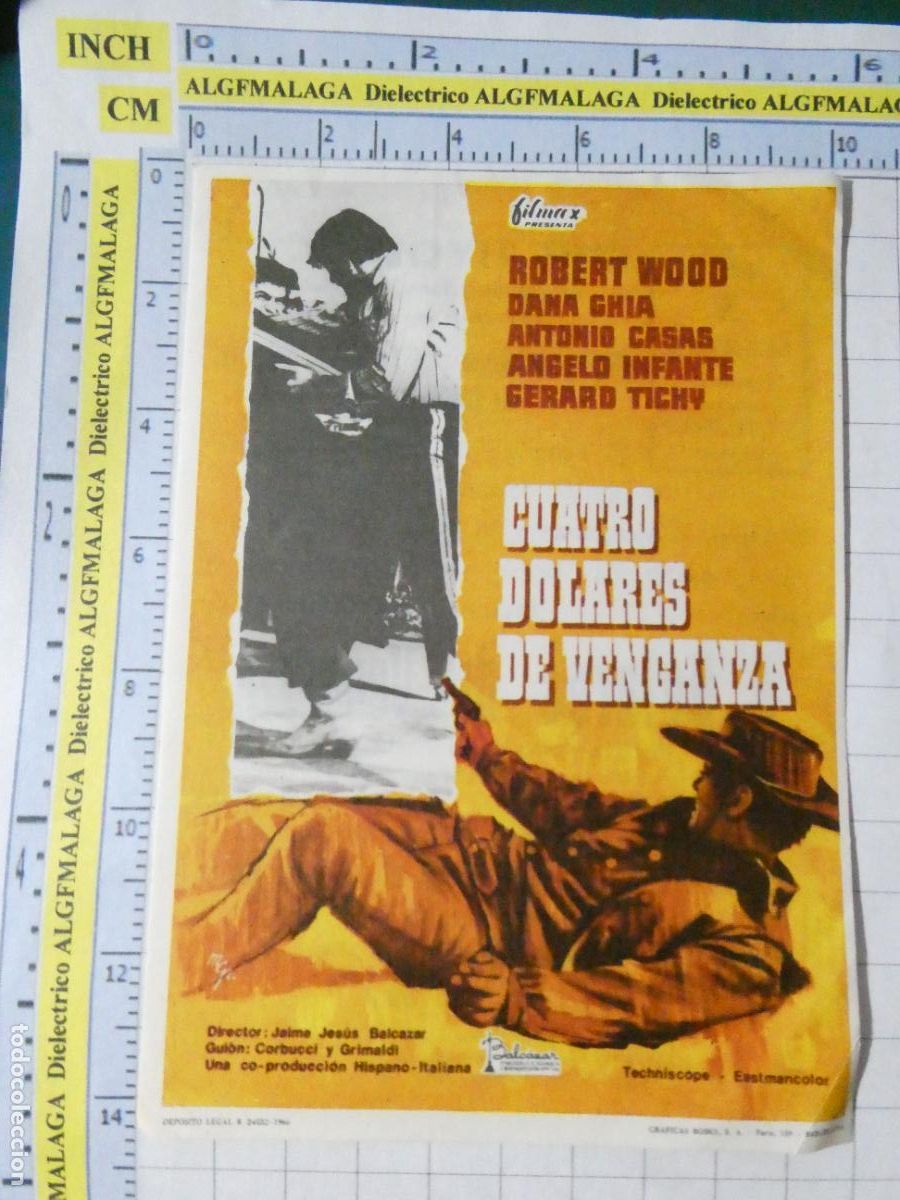 Cine: PROGRAMA DE MANO. CINE. PEL&Iacute;CULA. CUATRO D&Oacute;LARES DE VENGANZA CINE TIVOLI AND&Uacute;JAR JAEN. 561