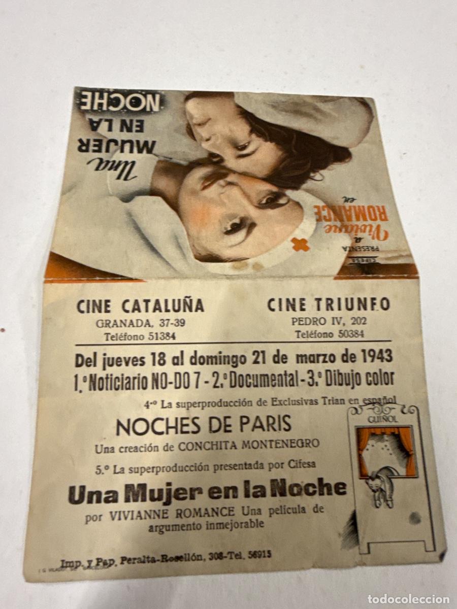 Cine: UNA MUJER EN LA NOCHE. Antiguo programa de cine de mano, Diptico - Foto 3