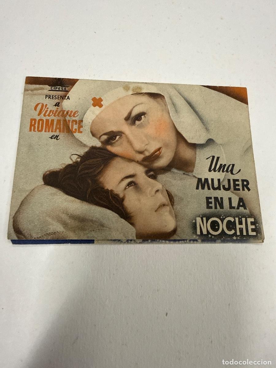 Folhetos de m&atilde;o de filmes antigos de cinema: UNA MUJER EN LA NOCHE. Antiguo programa de cine de mano, Diptico