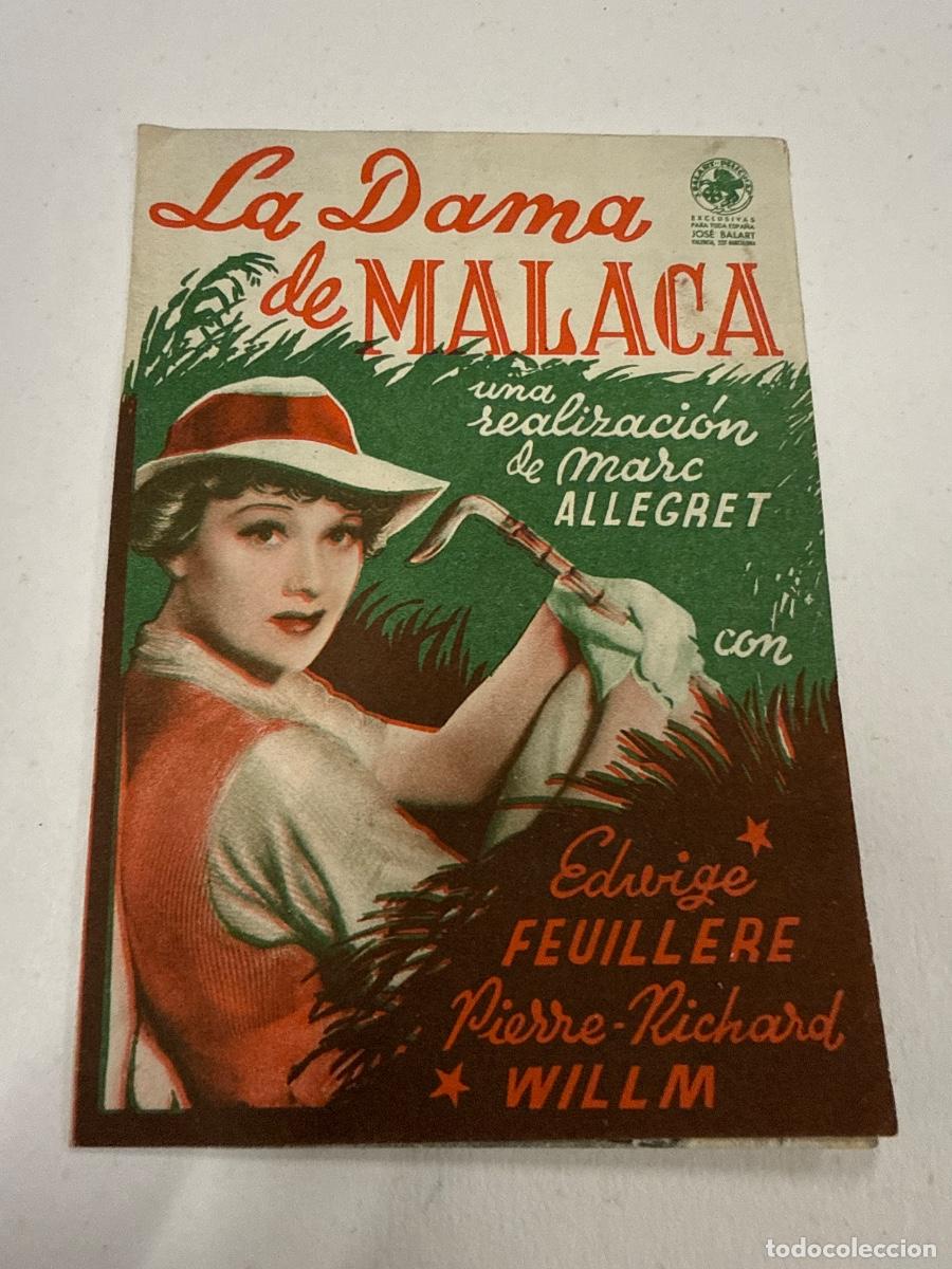 Cine: LA DAMA DE MALACA. Antiguo programa de cine de mano, Diptico