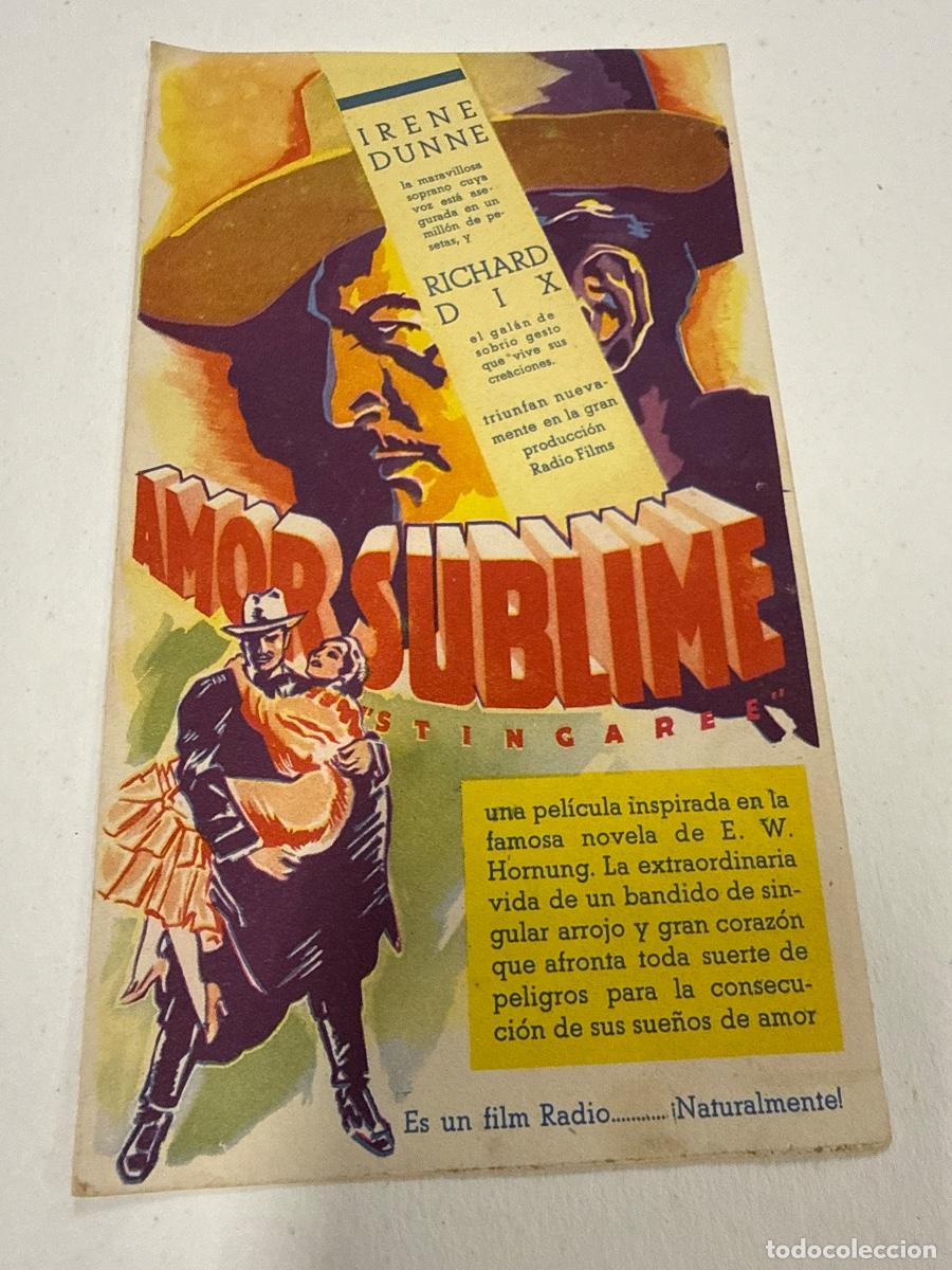Cine: AMOR SUBLIME. Antiguo programa de cine de mano, Diptico
