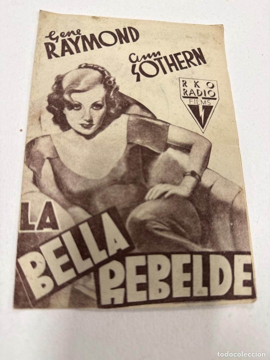Cine: LA BELLA REBELDE. Antiguo programa de cine de mano. Diptico