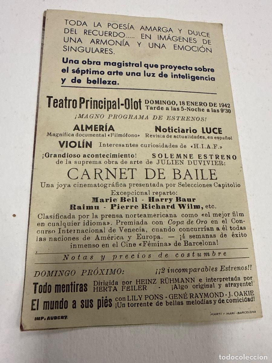 Cine: CARNET DE BAILE. Antiguo programa de cine de mano. Diptico - Foto 3