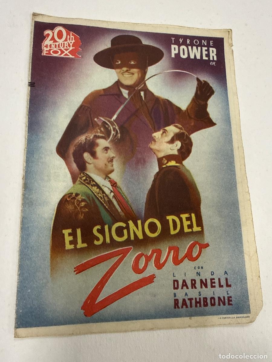 Cine: EL SIGNO DEL ZORRO. Antiguo programa de cine de mano. Diptico
