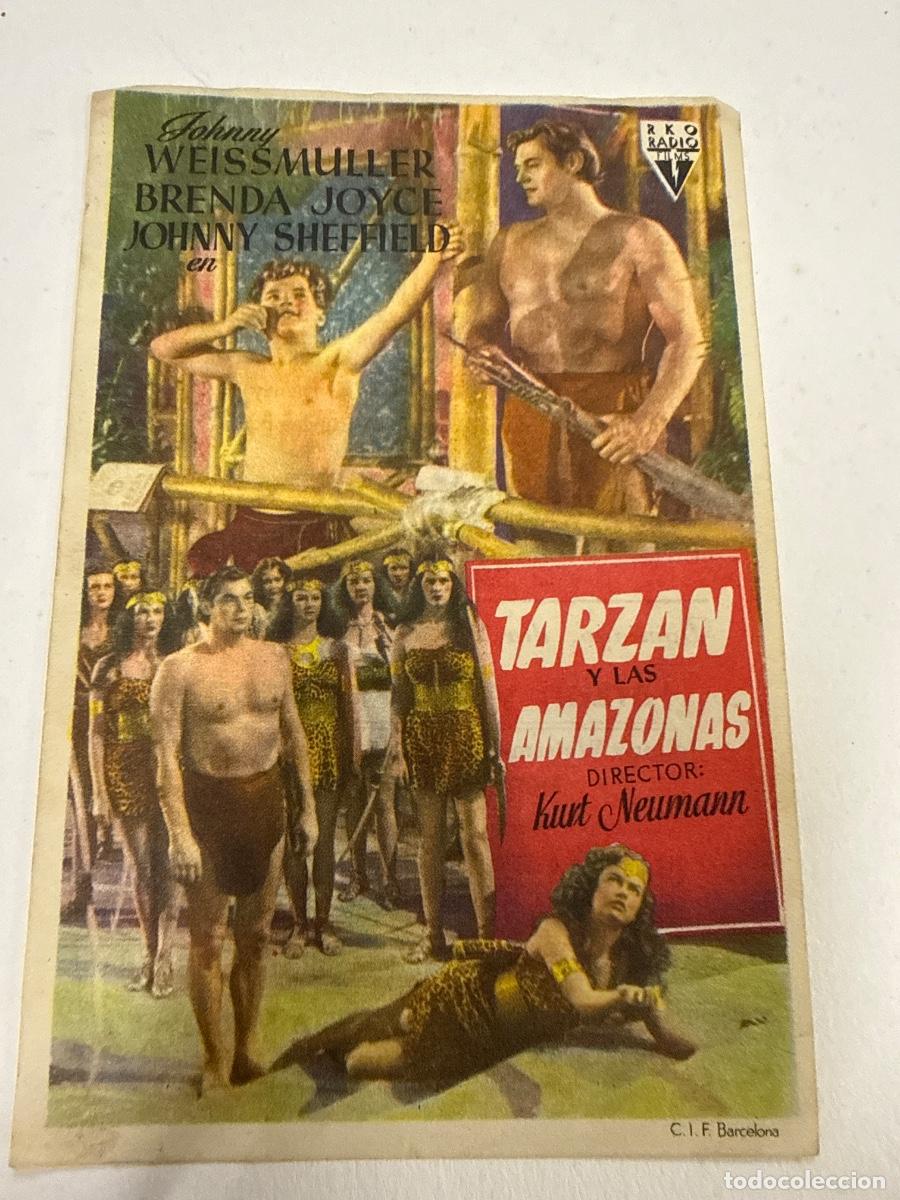 Cine: TARZAN Y LAS AMAZONAS. Antiguo programa de cine de mano.