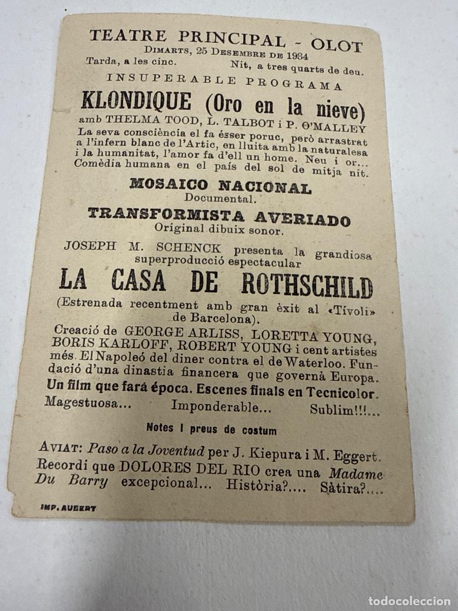 Cine: LA CASA DE ROTKSCHILD. Antiguo programa de cine de mano. - Foto 2