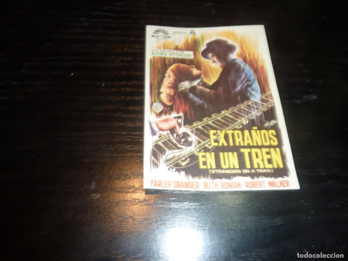 Cine: Folleto de cine EXTRA&Ntilde;OS EN UN TREN con publicidad