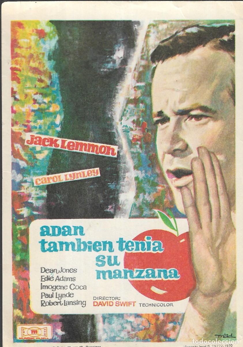Cine: PROGRAMA DE CINE - ADAN TAMBIEN TEN&Iacute;A SU MANZANA - JACK LEMON - 1970 - MAC - SIN PUBLICIDAD.