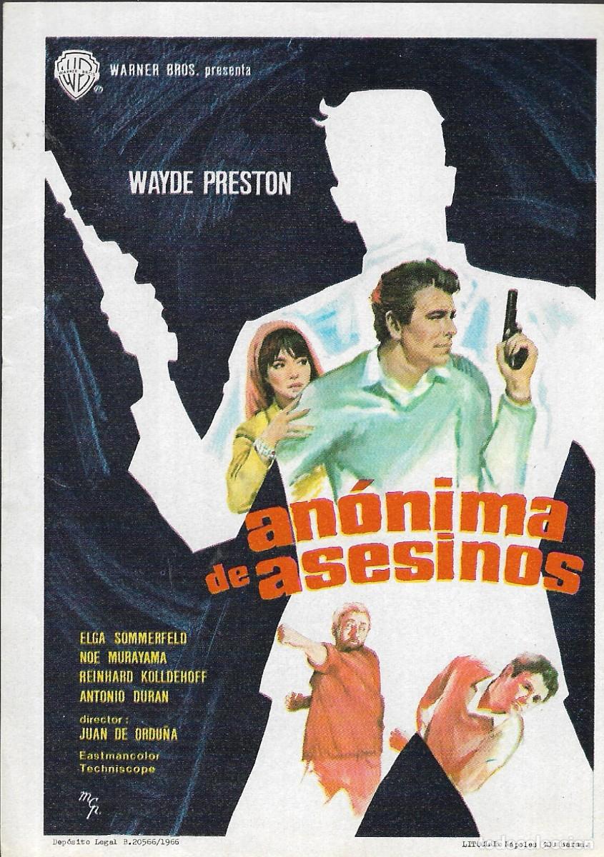 Cine: PROGRAMA DE CINE - AN&Oacute;NIMA DE ASESINOS - WAYDE PRESTON - 1966 - SIN PUBLICIDAD.