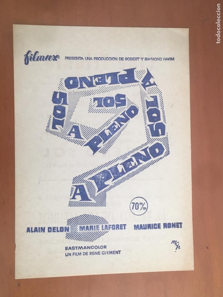 Cine: a pleno sol alain delon marie laforet folleto de mano local original estreno