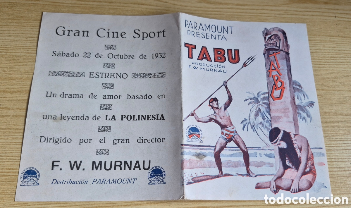 Cine: Antiguo programa de cine mudo doble Tab&uacute; de Murnsu 1932 cine Sport de Cartagena