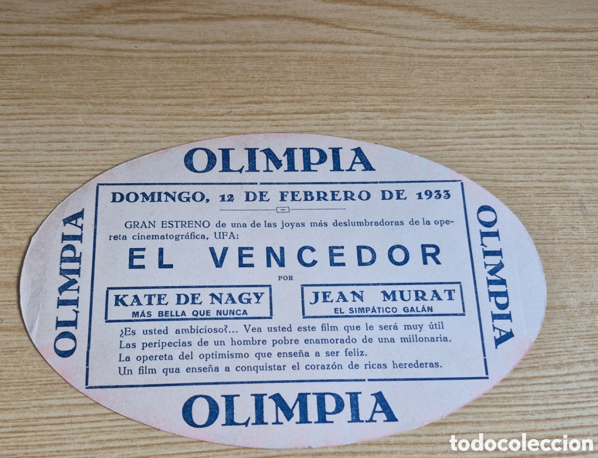 Cine: Antiguo programa de cine troquelado El vencedor. Cibe Olimpia 1933 - Foto 2
