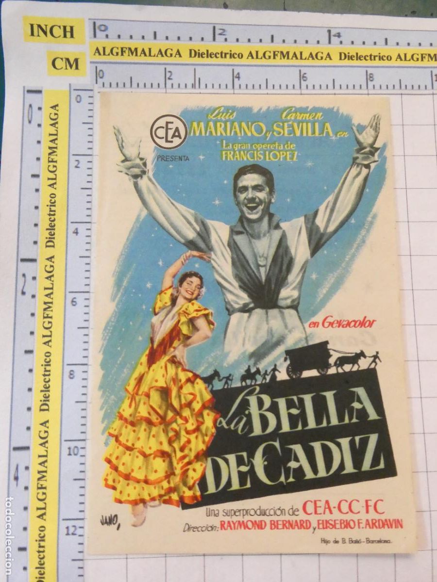 Cine: PROGRAMA DE MANO. CINE. PEL&Iacute;CULA. LA BELLA DE C&Aacute;DIZ ALIATAR CINEMA GRANADA. 578