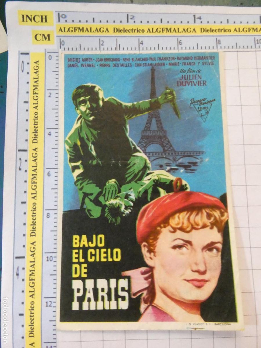 Cine: PROGRAMA DE MANO. CINE. PEL&Iacute;CULA. BAJO EL CIELO DE PARIS TEATRO CERVANTES GRANADA. 580