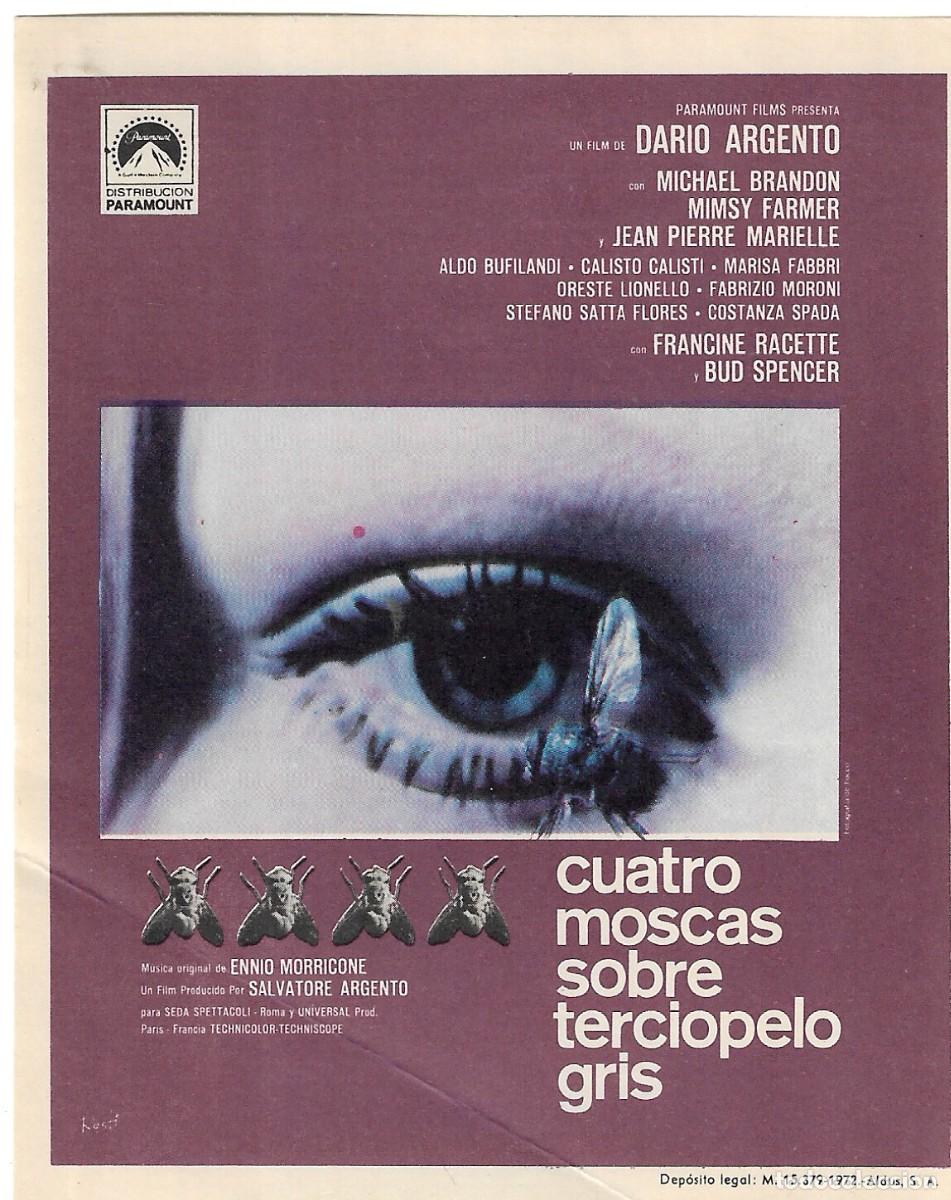 Cine: PROGRAMA DE CINE - CUATRO MOSCAS SOBRE TERCIOPELO GRIS - DARIO ARGENTO - 1972 - SIN PUBLICIDAD.
