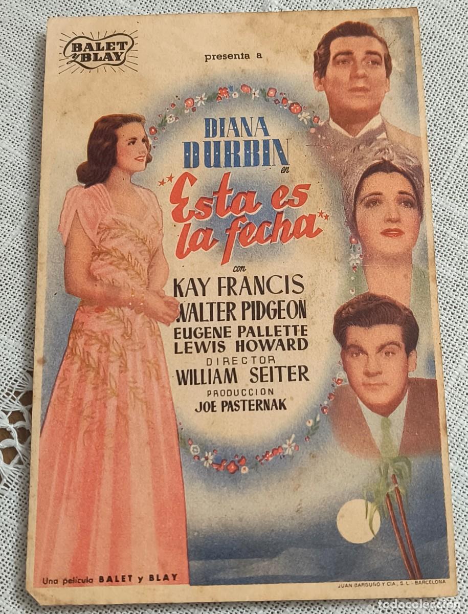 Cine: CINE FOLLETO DE MANO | ESTA ES LA FECHA / DIANA DURBIN - KAY FRANCIS