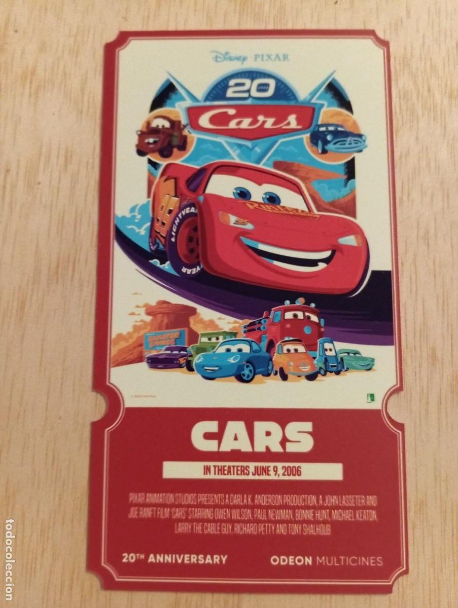 Cine: 1 STAR TICKET DE ** 20 ..CARS ** 3 RETRO EDICION 15x 8 CMS...A&Ntilde;O 2026