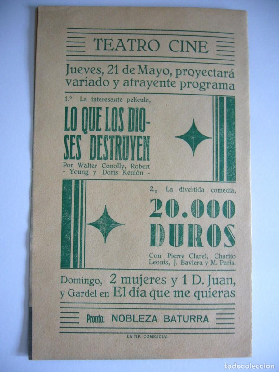 Cine: PROGRAMA de MANO 1937 20.000 DUROS Programa Doble - Foto 3