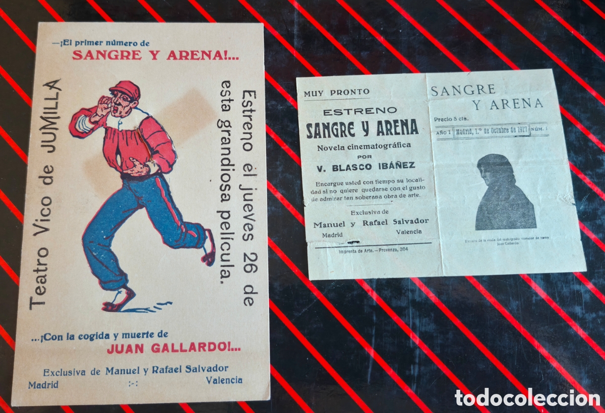Cine: Antiguo programa de cine mudo Sangre y arena Teatro Vico de Jumilla 1914