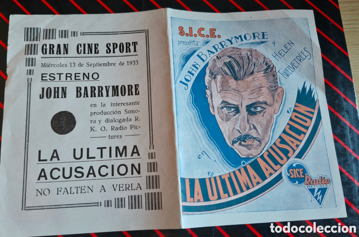 Cine: Antiguo programa de cine La &uacute;ltima acusaci&oacute;n Cine Sport de Cartagena 1933
