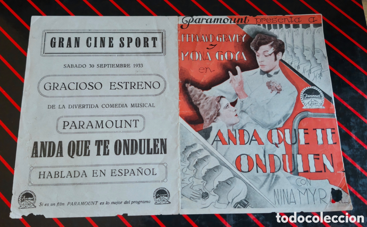 Cine: Antiguo programa de cine Anda que te ondulen. Cine Sport de Cartagena 1933