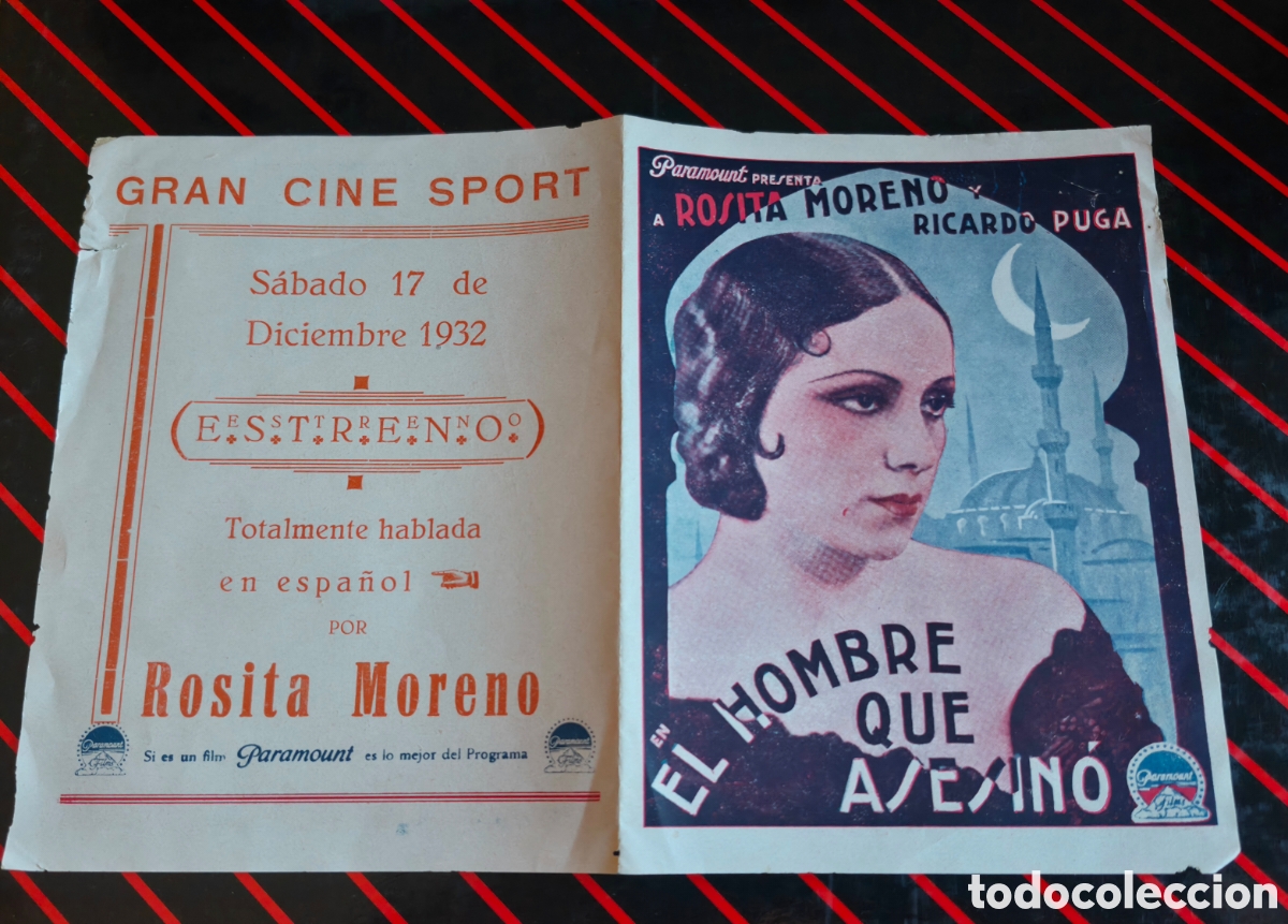 Cine: Antiguo programa de cine doble El hombre que asesin&oacute; Cine Sport de Cartagena 1932