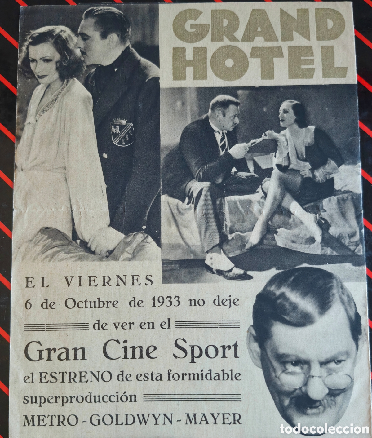 Cine: Antiguo programa de cine doble Grand Hotel Cine Sport de Cartagena 1933 Greta Garbo