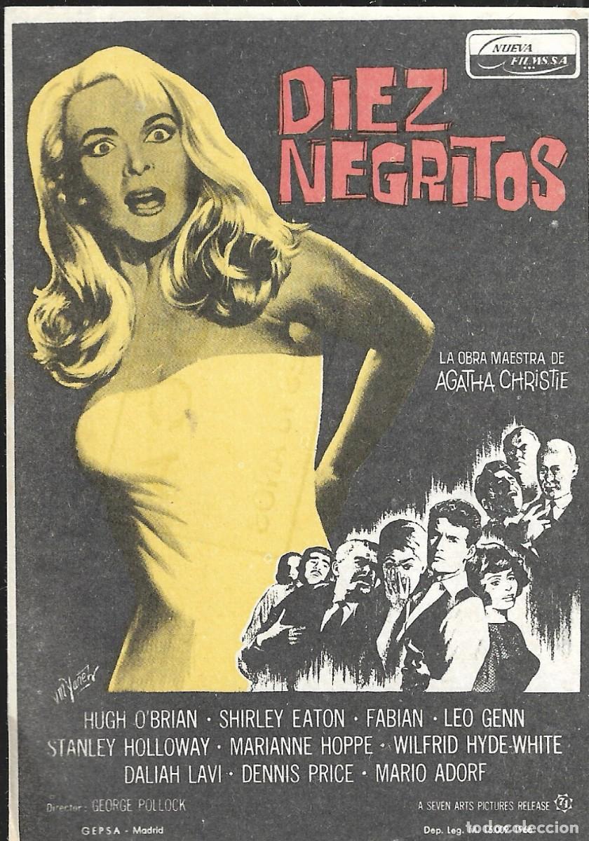 Cine: PROGRAMA DE CINE - DIEZ NEGRITOS - AGATHA CHRISTIE - HUGH O'BRIEN - 1965 - SIN PUBLICIDAD.