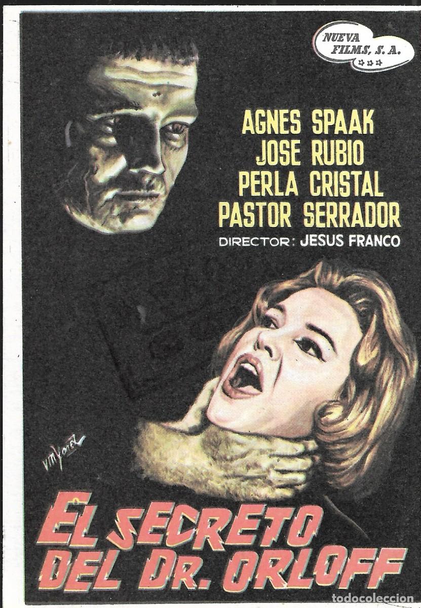 Cine: PROGRAMA DE CINE - EL SECRETO DEL DR. ORLOFF - AGNES SPAAK, JOS&Eacute; RUBIO - 1964 - SIN PUBLICIDAD.