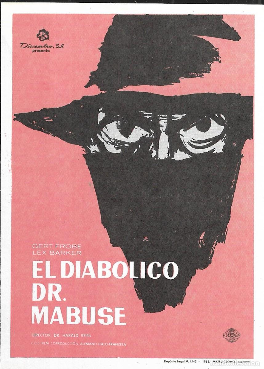Cine: PROGRAMA DE CINE - EL DIAB&Oacute;LICO DR. MABUSE - GERT FROBE, LEX BARKER - 1963 - SIN PUBLICIDAD.