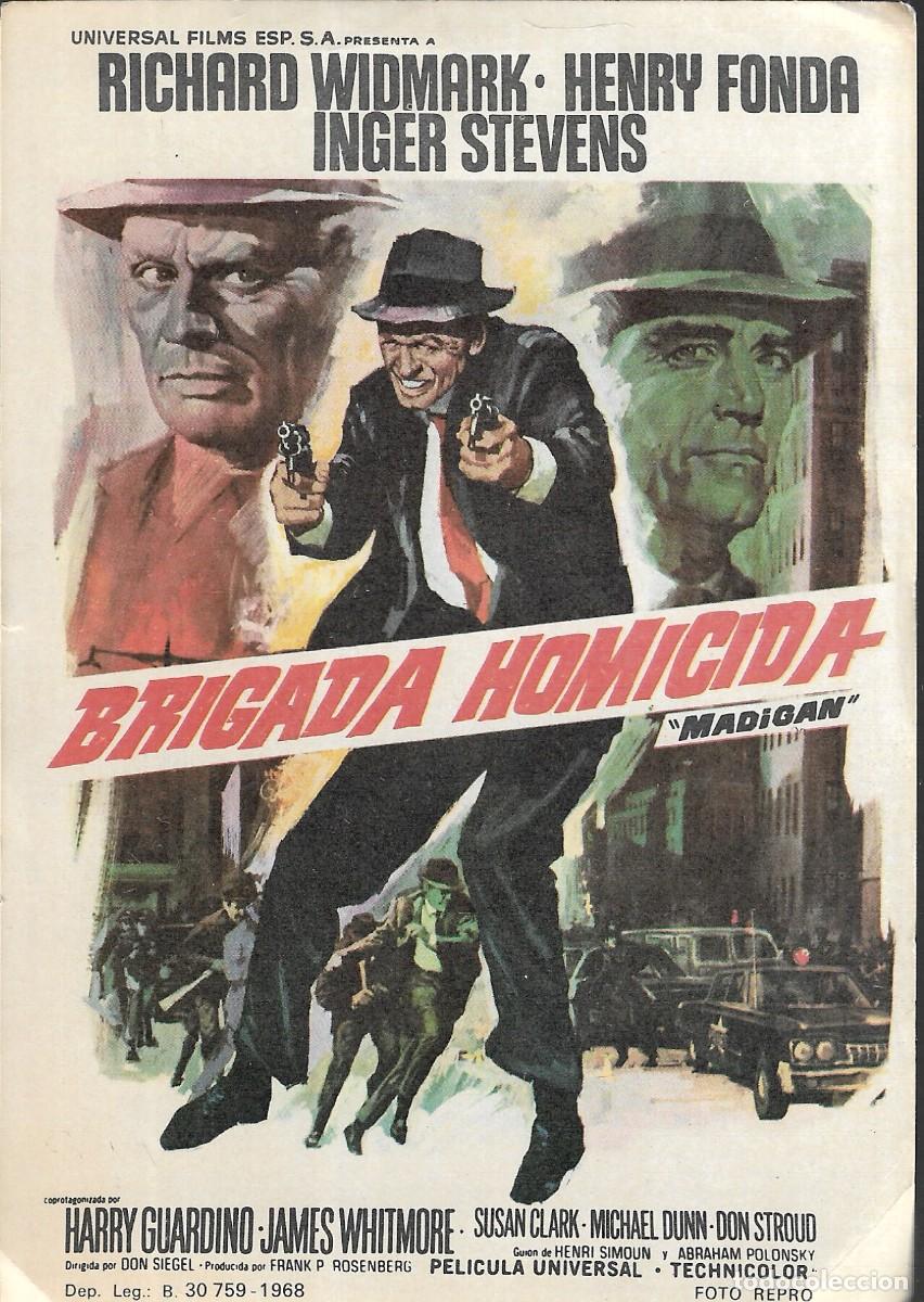 Cine: PROGRAMA DE CINE - BRIGADA HOMICIDA - RICHARD WIDMARK, HENRY FONDA - 1968 - SIN PUBLICIDAD.