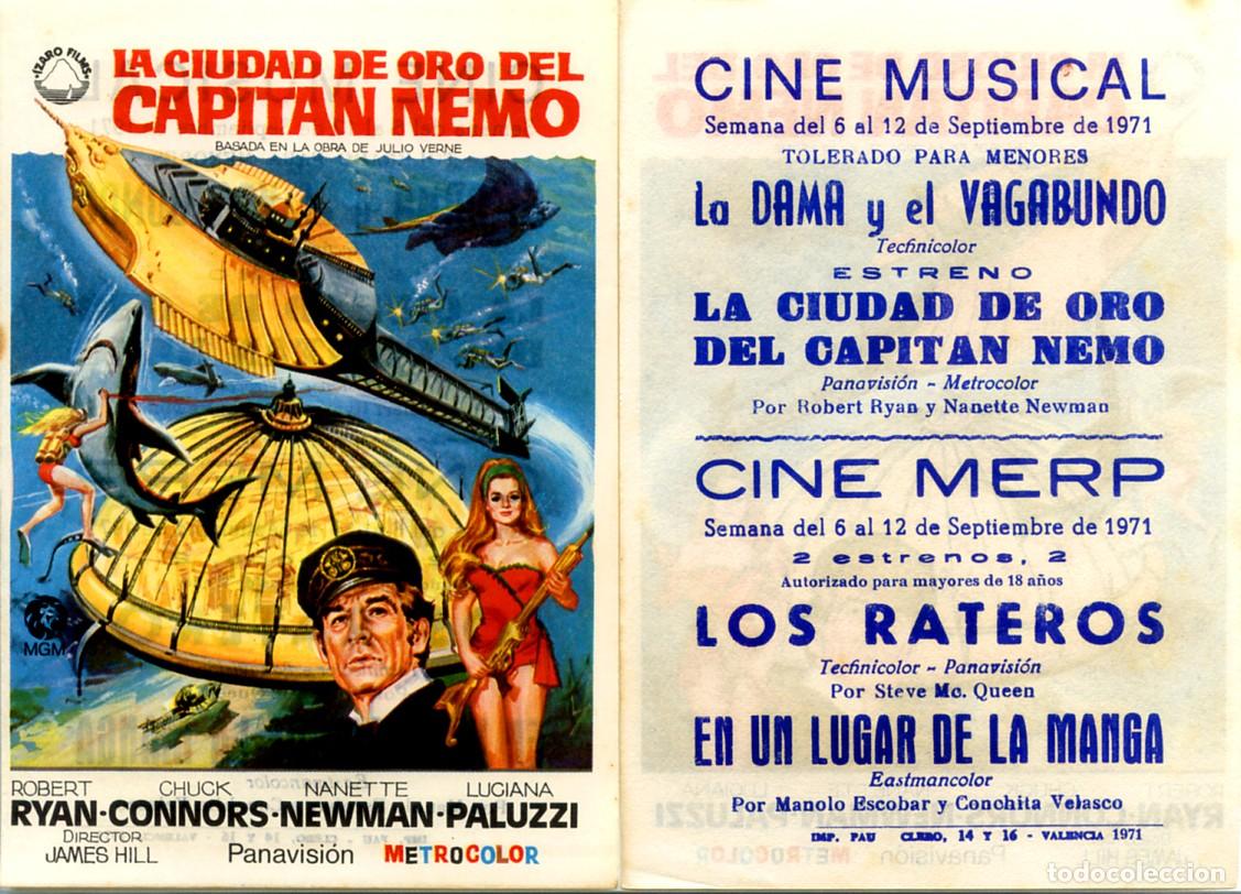 Cine: FOLLETO DE MANO ORIGINAL LA CIUDAD DE ORO DEL CAPITAN NEMO CINE MUSICAL 1971 VALENCIA