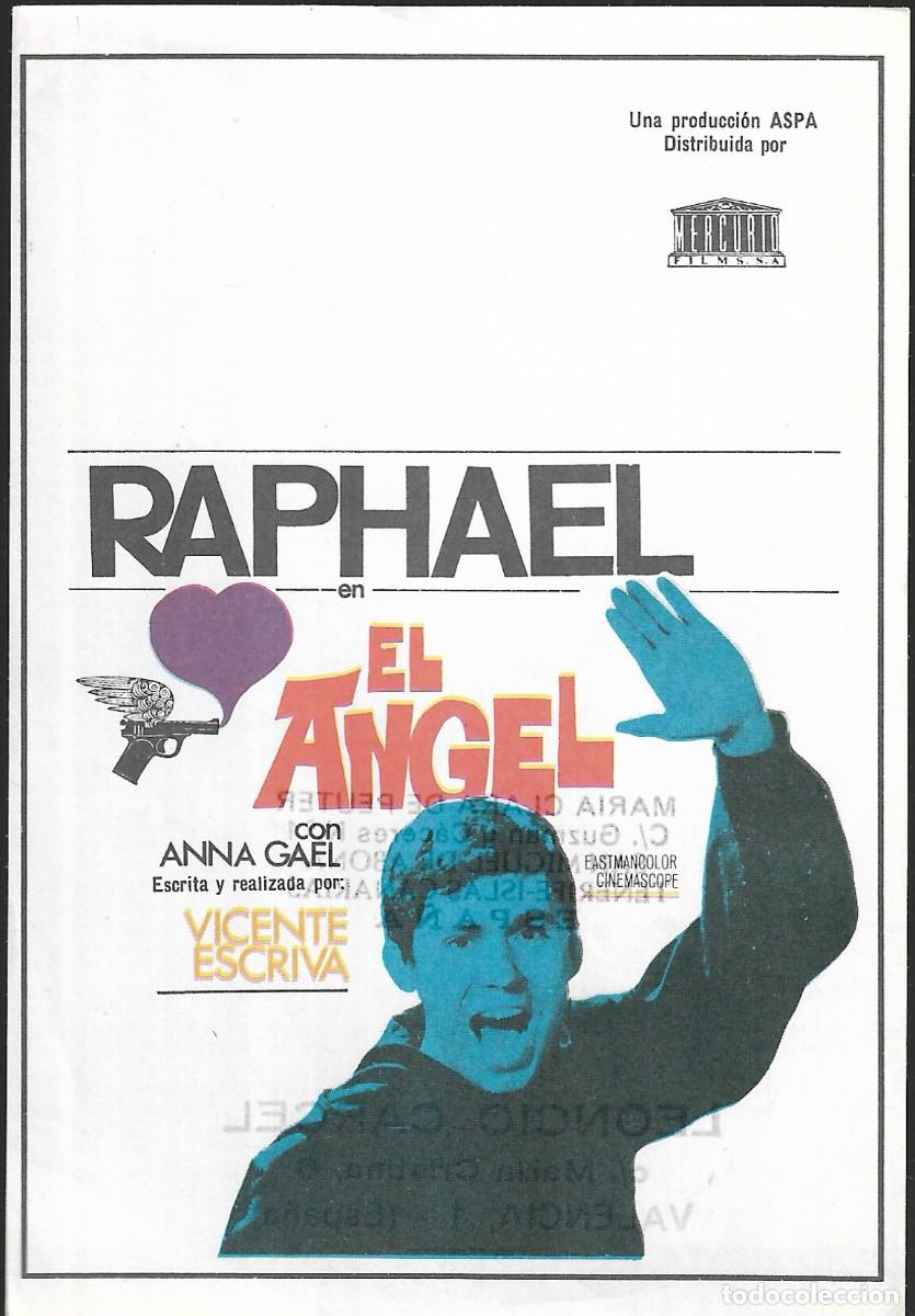 Cine: PROGRAMA DE CINE - EL &Aacute;NGEL - RAPHAEL - 1969 - SIN PUBLICIDAD.
