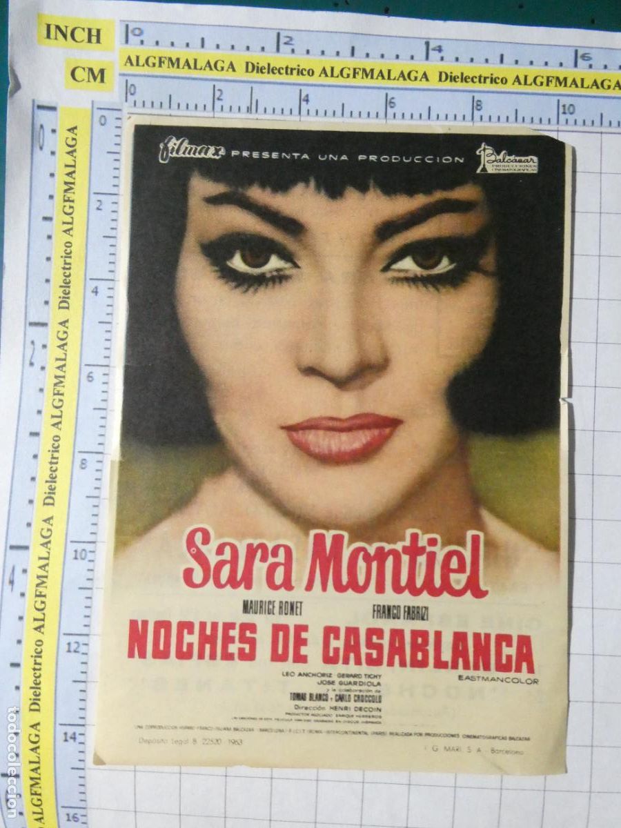 Cine: PROGRAMA DE MANO. CINE. PEL&Iacute;CULA. NOCHES DE CASABLANCA SARA MONTIEL CINE TIVOLI ANDUJAR JAEN. 613