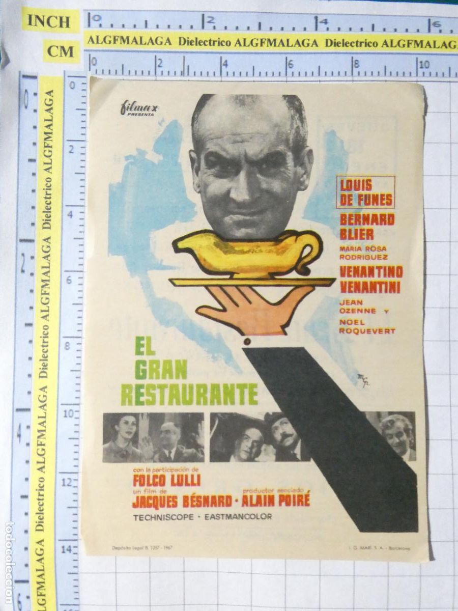 Cine: PROGRAMA DE MANO. CINE. PEL&Iacute;CULA. EL GRAN RESTAURANTE CINE TIVOLI ANDUJAR JAEN. 617