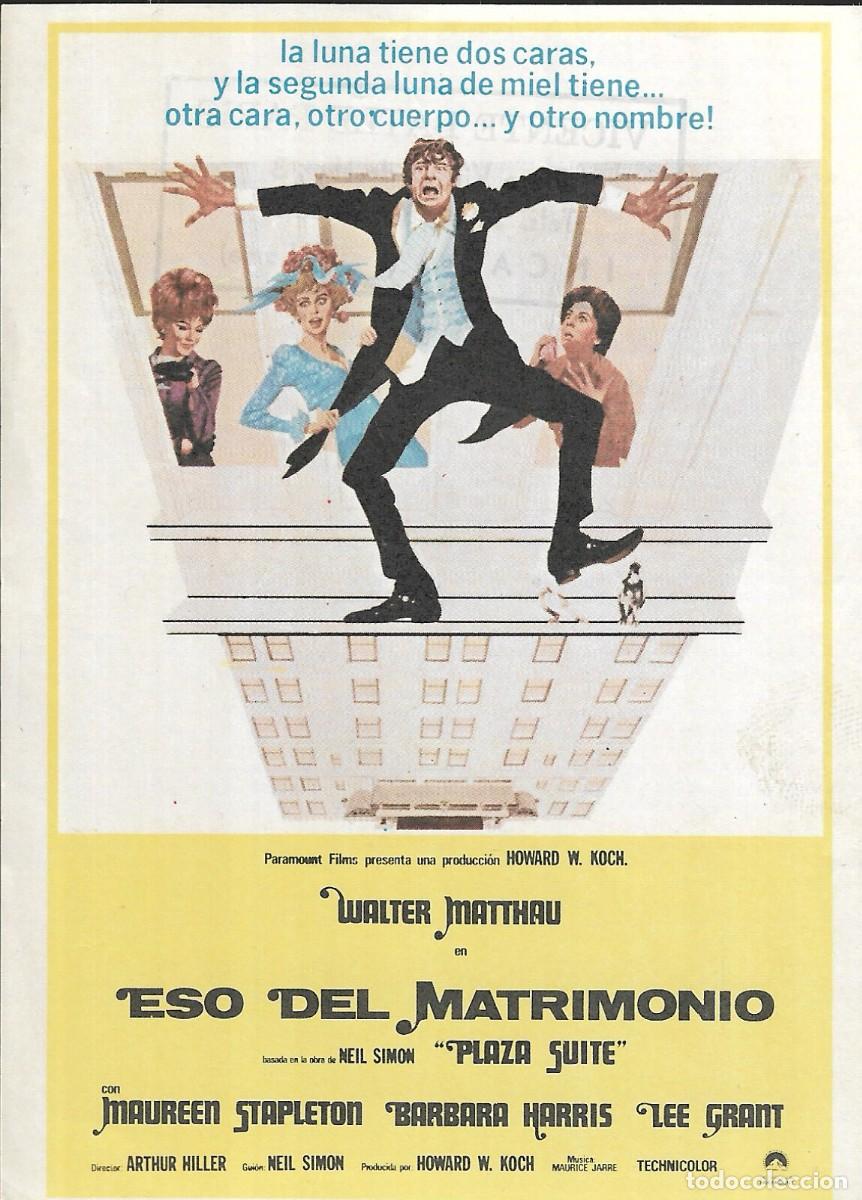 Cine: PROGRAMA DE CINE - ESO DEL MATRIMONIO - WALTER MATTHAU - 1971 - SIN PUBLICIDAD.