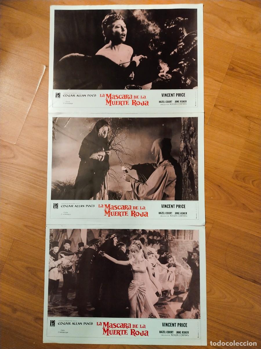 Cinema: tres fotogramas de la mascara de la muerte roja vincent price 34x25cms