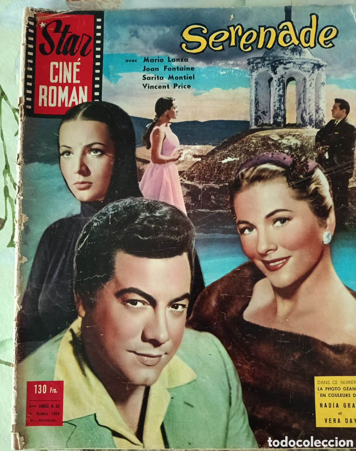Cine: Sara Montiel y Mario Lanza revista Star Cin&eacute; Rom&aacute;n editada en Francia de la pel&iacute;cula Serenade 1959.